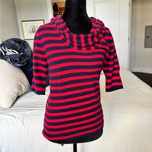 Eva Franco Red and Black Striped 100% Cashmere Cowl Neck Sweater